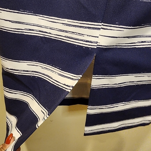 ZARA BASIC COLLECTION  stripes blue and white pencil midi Skirt size S - Picture 10 of 13